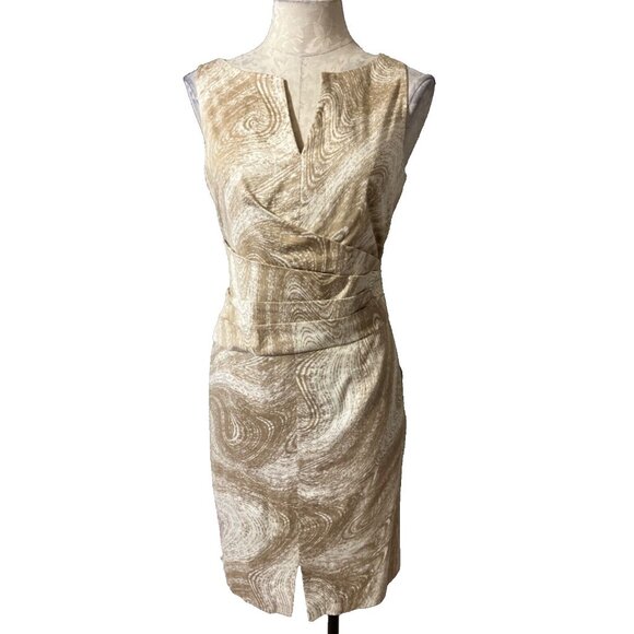 Anne Klein Dress Brown Cream 10 Stretch Cotton Sheath Sleeveless Career Church - Picture 1 of 7